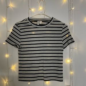 Black, white and gray stripped crop top